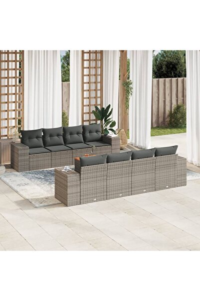 vidaxl Set canapele de gradina, 9 piese, cu perne, gri, poliratan
