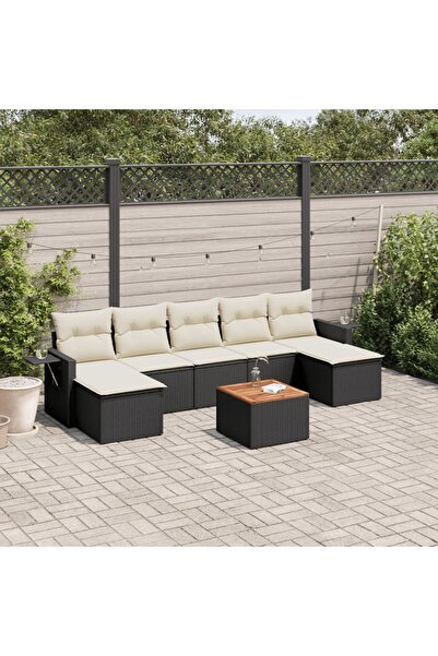 vidaxl Set mobilier de gradina cu perne, 8 piese, negru, poliratan