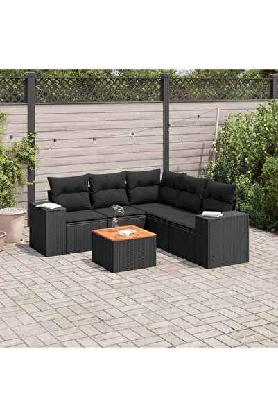 vidaxl Set mobilier de gradina cu perne, 6 piese, negru, poliratan