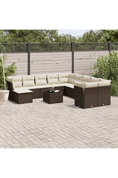 vidaxl Set canapele de gradina cu perne, 12 piese, maro, poliratan