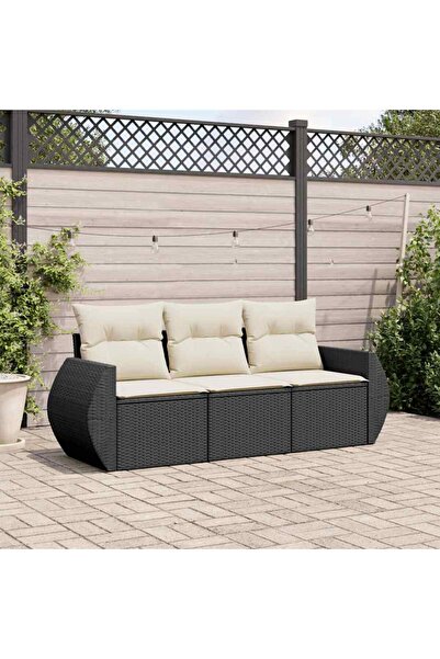 vidaxl Set mobilier de gradina cu perne, 3 piese, negru, poliratan
