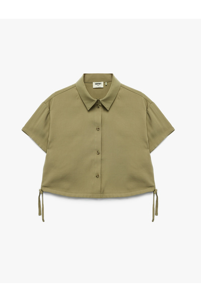 Koton Short Sleeve Classic Collar Buttoned Viscose Lace-Up Shirt