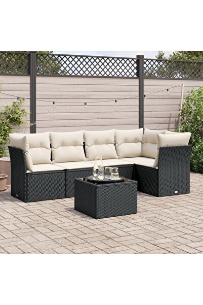 vidaxl Set mobilier de gradina cu perne, 6 piese, negru, poliratan