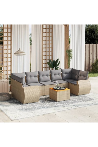 vidaxl Set canapele de gradina, 8 piese, cu perne, bej, poliratan