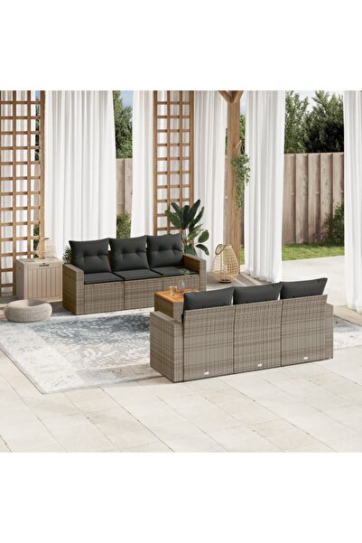 vidaxl Set canapele de gradina, 7 piese, cu perne, gri, poliratan