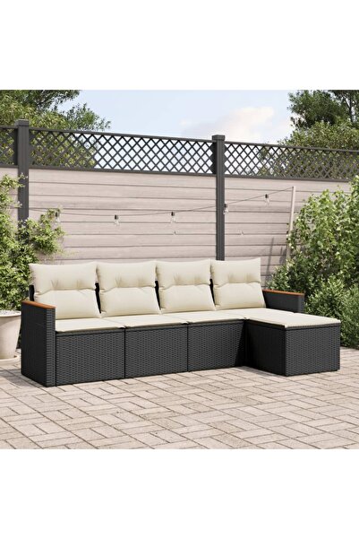 vidaxl Set mobilier de gradina cu perne, 5 piese, negru, poliratan