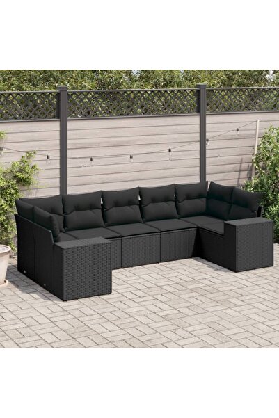 vidaxl Set canapele de gradina cu perne, 7 piese, negru, poliratan