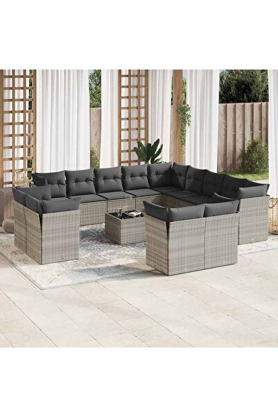 vidaxl Set mobilier de gradina cu perne,14 piesegri deschis, poliratan
