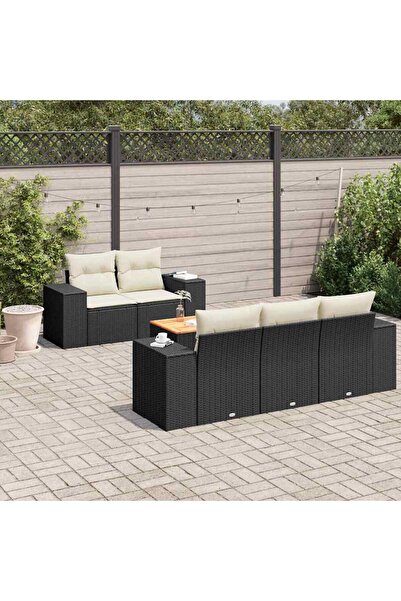 vidaxl Set mobilier de gradina cu perne, 6 piese, negru, poliratan