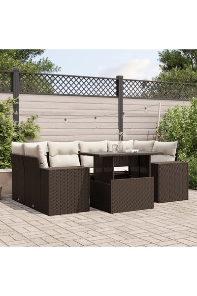 vidaxl Set canapele de gradina cu perne, 7 piese, maro, poliratan