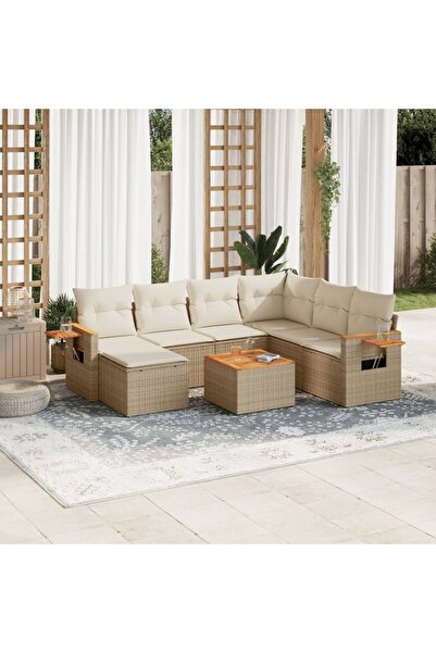 vidaxl Set canapele de gradina, 8 piese, cu perne, bej, poliratan