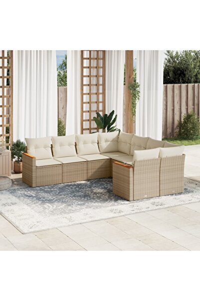 vidaxl Set canapele de gradina, 8 piese, cu perne, bej, poliratan