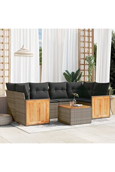 vidaxl Set canapele de gradina, 7 piese, cu perne, gri, poliratan