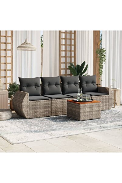 vidaxl Set canapea de gradina cu perne, 5 piese, gri, poliratan