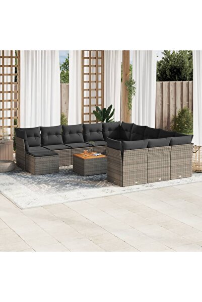 vidaxl Set mobilier de gradina cu perne, 13 piese, gri, poliratan