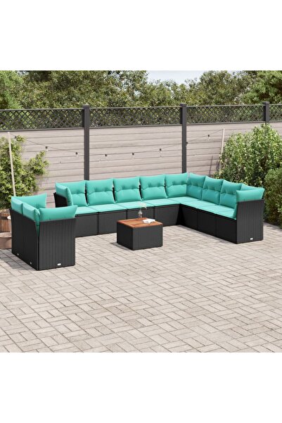vidaxl Set canapele de gradina cu perne, 11 piese, negru, poliratan