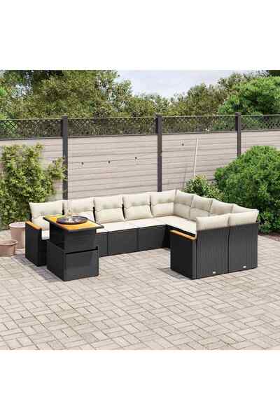 vidaxl Set canapele de gradina cu perne, 10 piese, negru, poliratan
