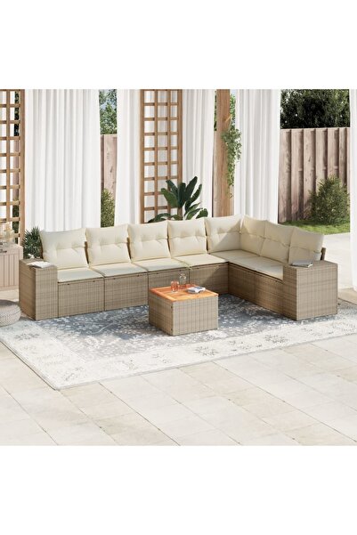 vidaxl Set canapele de gradina, 8 piese, cu perne, bej, poliratan