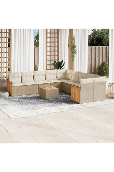 vidaxl Set canapele de gradina cu perne, 11 piese, bej, poliratan
