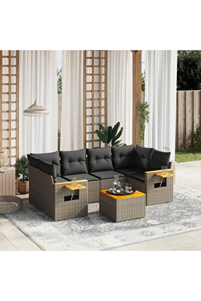 vidaxl Set canapele de gradina, 7 piese, cu perne, gri, poliratan