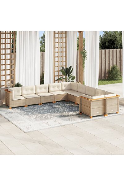 vidaxl Set canapele de gradina cu perne, 10 piese, bej, poliratan