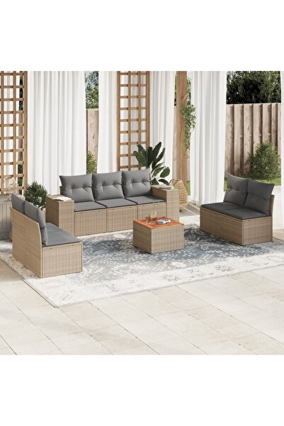 vidaxl Set canapele de gradina, 8 piese, cu perne, bej, poliratan