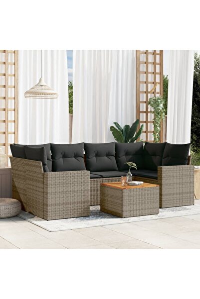 vidaxl Set canapele de gradina, 7 piese, cu perne, gri, poliratan