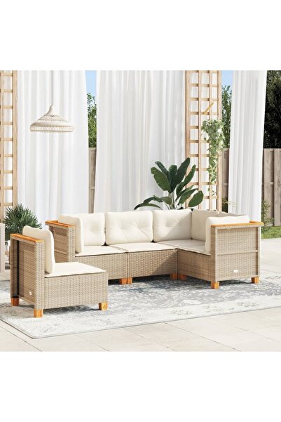 vidaxl Set canapele de gradina cu perne, 5 piese, bej, poliratan