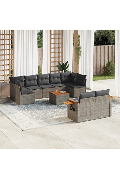 vidaxl Set mobilier de gradina cu perne, 10 piese, gri, poliratan