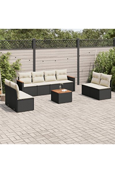 vidaxl Set mobilier de gradina cu perne, 9 piese, negru, poliratan