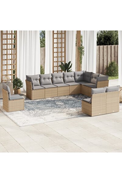 vidaxl Set canapele de gradina cu perne, 10 piese, bej, poliratan