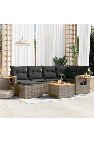 vidaxl Set canapele de gradina, 7 piese, cu perne, gri, poliratan