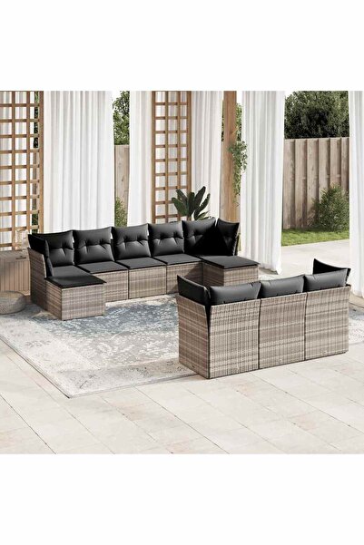 vidaxl Set canapele de gradina cu perne 10 piese gri deschis poliratan