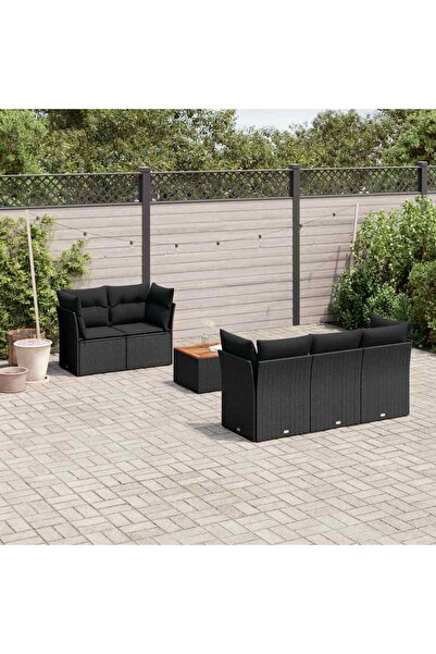 vidaxl Set mobilier de gradina cu perne, 6 piese, negru, poliratan