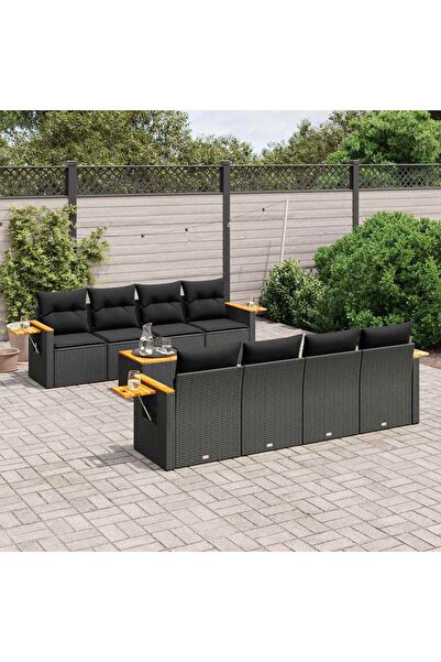 vidaxl Set mobilier de gradina cu perne, 9 piese, negru, poliratan