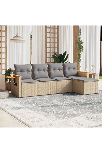 vidaxl Set canapele de gradina cu perne, 5 piese, bej, poliratan