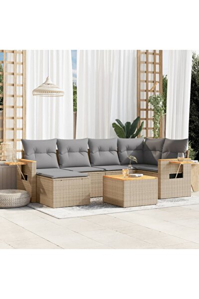 vidaxl Set canapele de gradina, 7 piese, cu perne, bej, poliratan