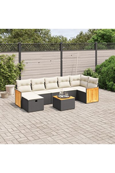 vidaxl Set mobilier de gradina cu perne, 8 piese, negru, poliratan