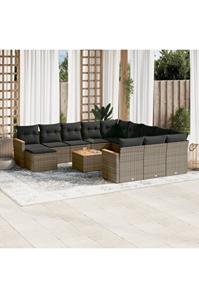 vidaxl Set mobilier de gradina cu perne, 13 piese, gri, poliratan