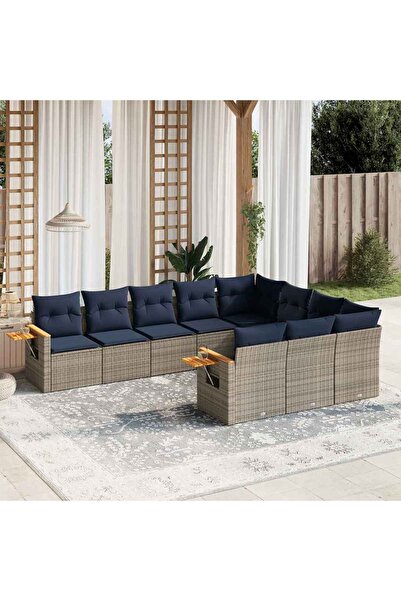 vidaxl Set canapele de gradina cu perne, 10 piese, gri, poliratan