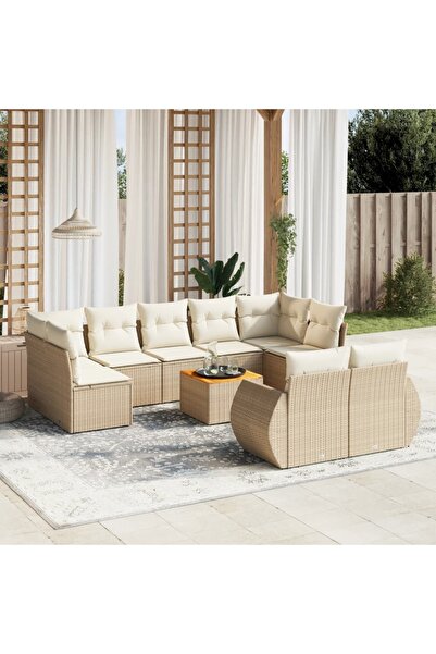vidaxl Set canapele de gradina cu perne, 10 piese, bej, poliratan