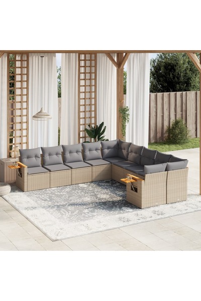 vidaxl Set canapele de gradina cu perne, 10 piese, bej, poliratan