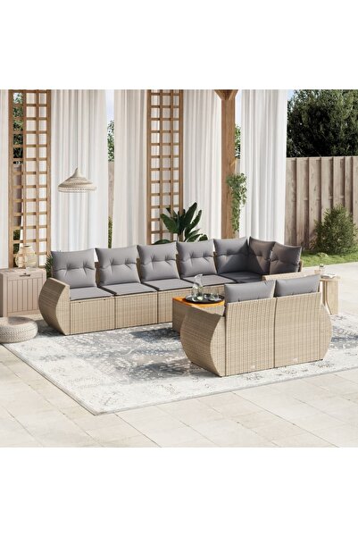 vidaxl Set canapele de gradina, 9 piese, cu perne, bej, poliratan