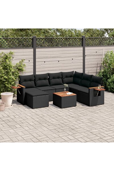 vidaxl Set mobilier de gradina cu perne, 8 piese, negru, poliratan