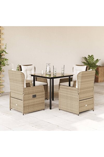 vidaxl Set mobilier de gradina cu perne, 5 piese, bej, poliratan