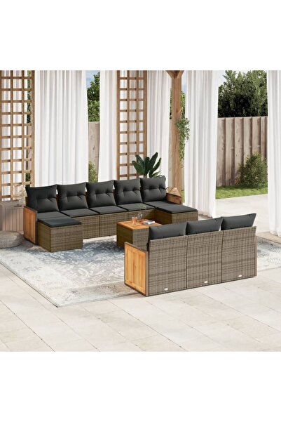vidaxl Set canapele de gradina cu perne, 11 piese, gri, poliratan