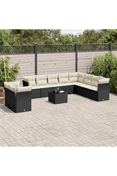 vidaxl Set canapele de gradina cu perne, 11 piese, negru, poliratan
