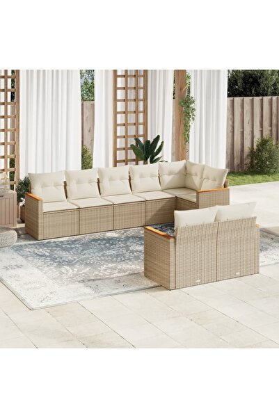 vidaxl Set canapele de gradina, 8 piese, cu perne, bej, poliratan