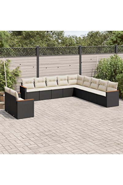 vidaxl Set canapele de gradina cu perne, 11 piese, negru, poliratan