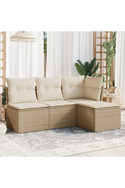 vidaxl Set canapele de gradina, 4 piese, cu perne, bej, poliratan